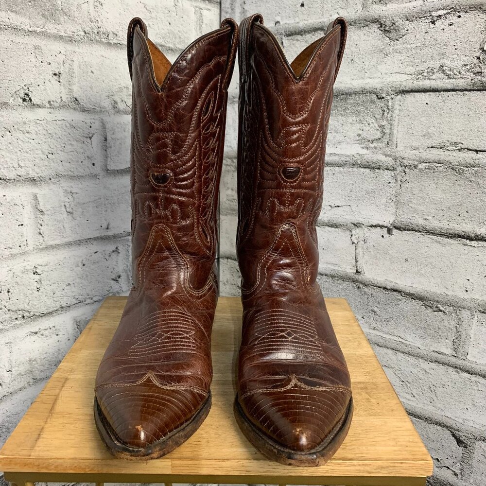 Vintage Western Cowboy Boots Women's 7.5 Distressed Brown Leather Boho Festival